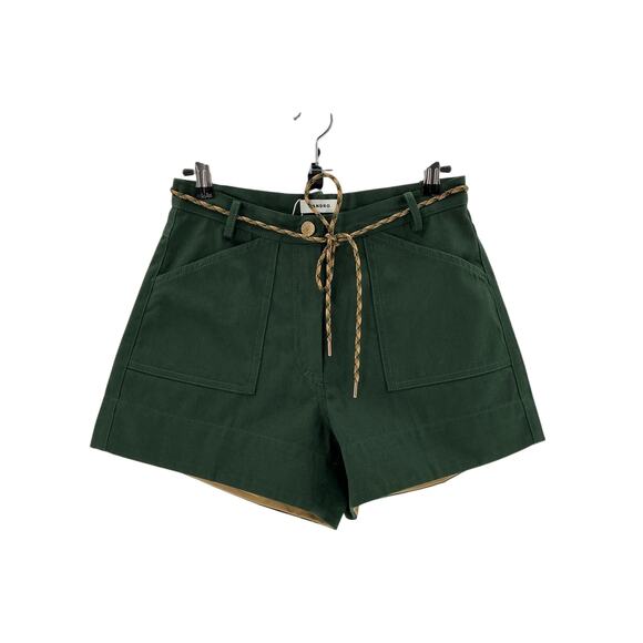 Sandro Two-Tone Drawstring Green Cotton Waist Shorts Size 36 - Picture 2 of 4